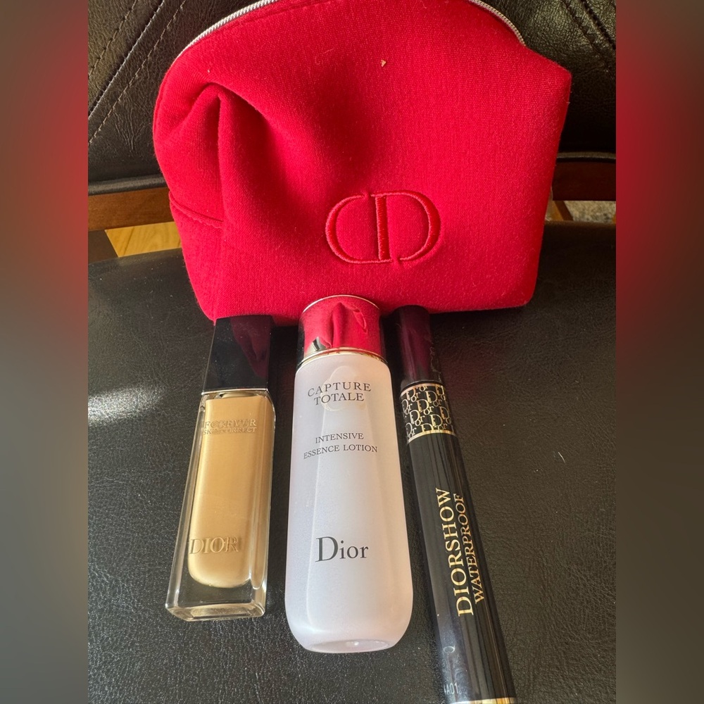 Dior Beauty Bundle W/Capture Total Lotion, Mascara, & Concealer W/Red Dior Pouch